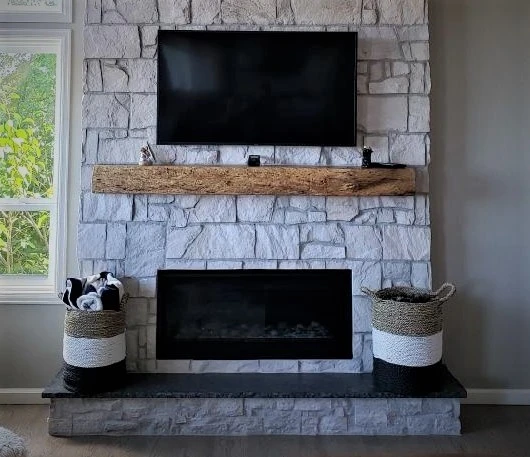 reclaimed wood mantel (live-edge mantel) co wood and metal